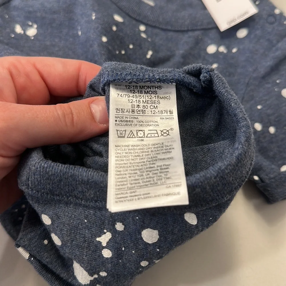 NWT Gap baby t-shirt heathered navy white paint splatter 12-18 month 💙🤍